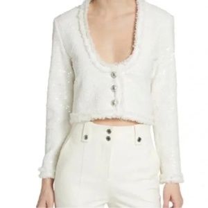 NWOT Derek Lam 10 Crosby Esme Sequined Crop Jacket White Size 4